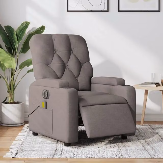 Poltrona Reclinabile Elettrica Relax vidaXL in Tessuto Beige e Grigio con Braccioli – 1