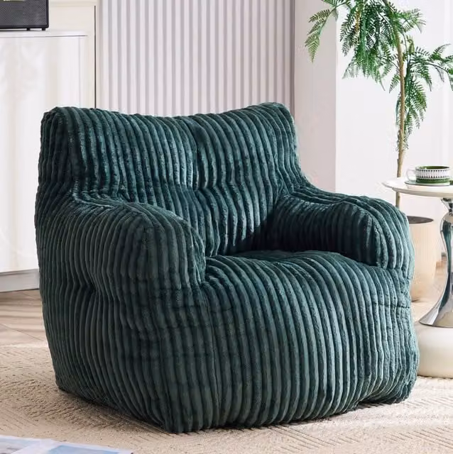 Poltrona Sacco Imbottita in Cord 100x94x70 cm; Memory Foam; Verde; per Interni