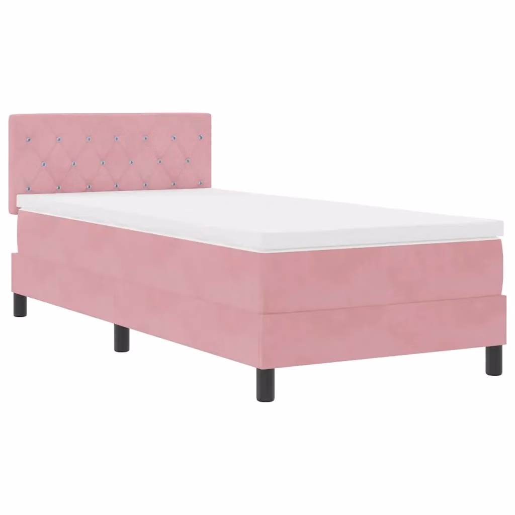 Letto a molle con illuminazione LED vidaXL in velluto rosa, L/P/H: 190 x 90 x 93 cm – 2