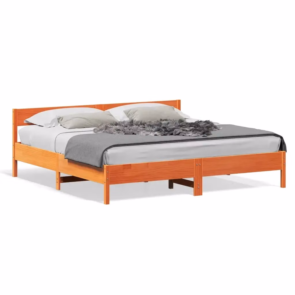 Giroletto vidaXL in legno di pino marrone cera con doghe piatte per adulti 200x200 cm – 2