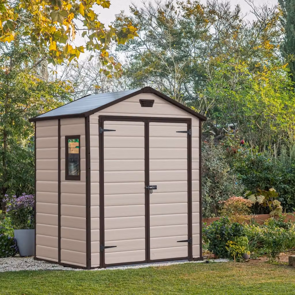 Casetta da Giardino Keter Manor 6x5 in Resina Beige con Doppia Porta e Finestra per Deposito Attrezzi L: 185 cm, P: 226 cm, H: 152 cm – 2
