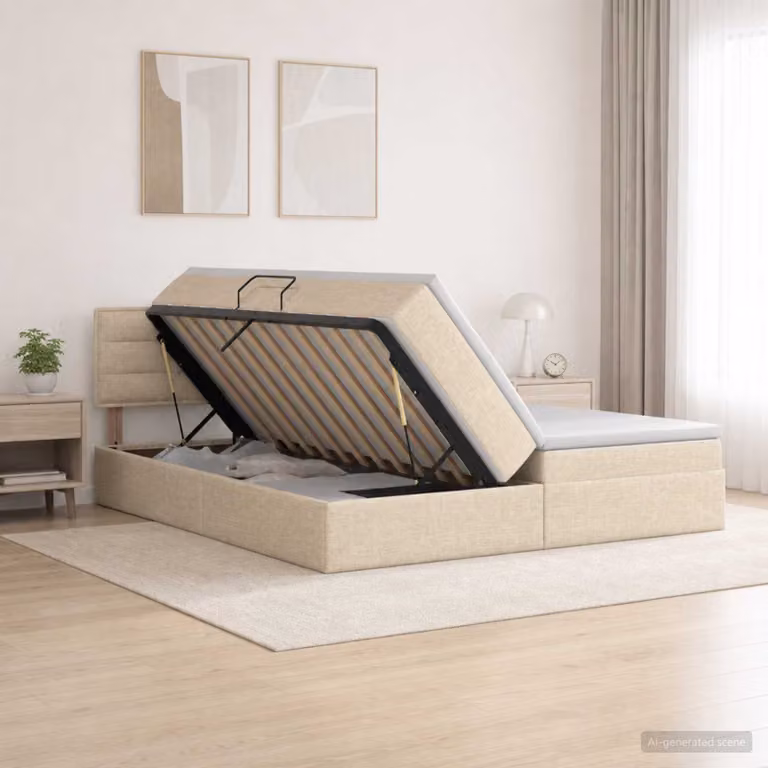 Letto con contenitore e testiera vidaXL in ecopelle color crema, L/P/H: 200 x 140 x 204 cm