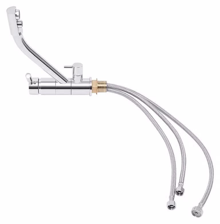 Rubinetto, girevole a 360°, realizzato in ottone, finitura argento