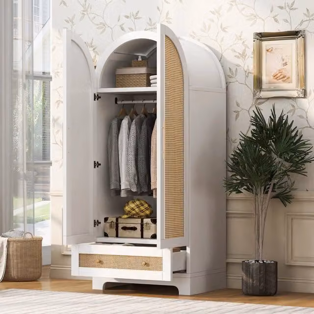 Armadio doppie ante ¨C Minimal ¨C Bianco, con cassetti e ripiani, 70x55x170 cm