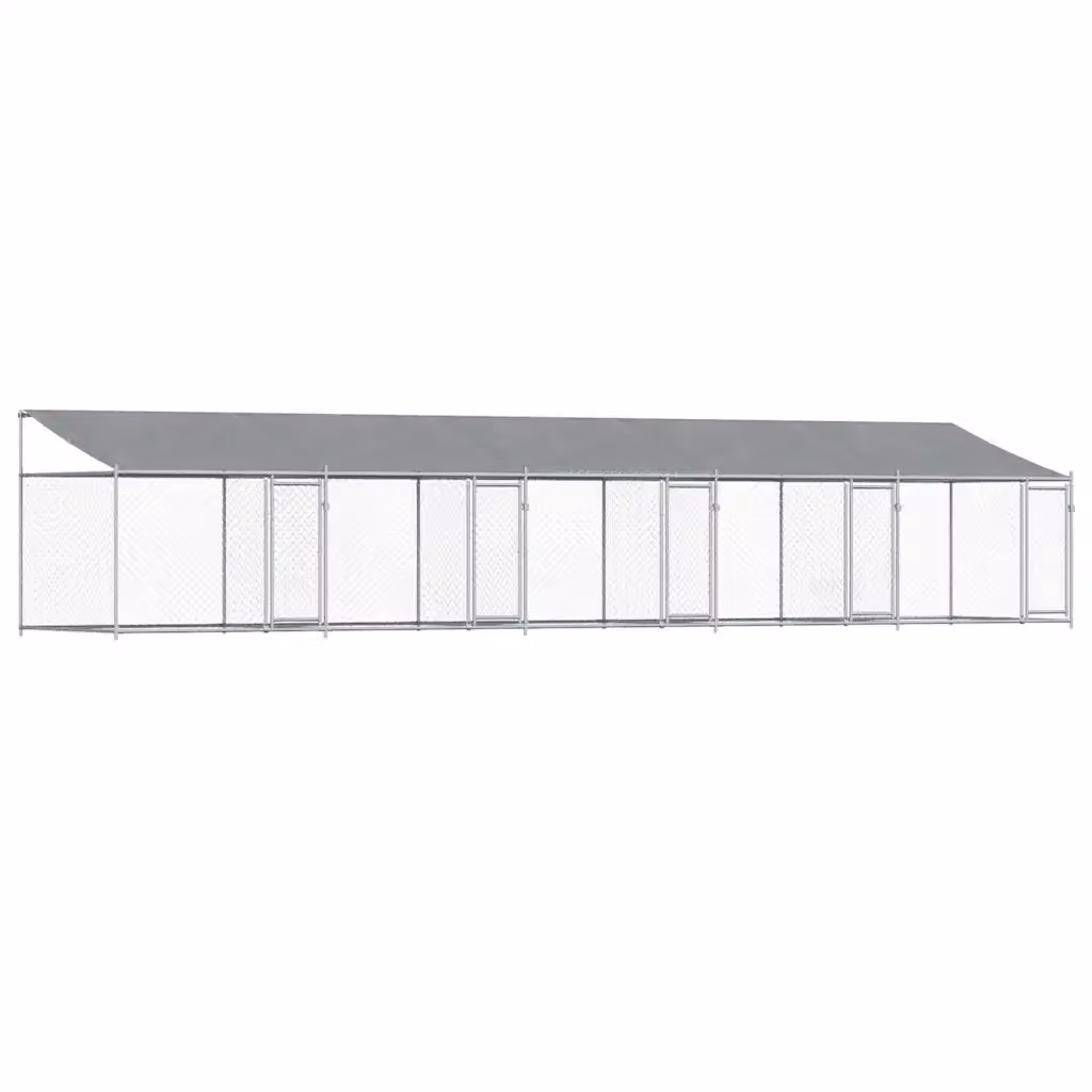 Gabbia per cani con tetto e porte VIDAXL in acciaio zincato grigia L: 10 m, P: 2 m, H: 2 m – 2