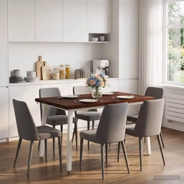 Tavolo rettangolare moderno vidaXL in legno di acacia con bordo live edge e struttura in metallo, L 120 x P 80 x H 75 cm – 1