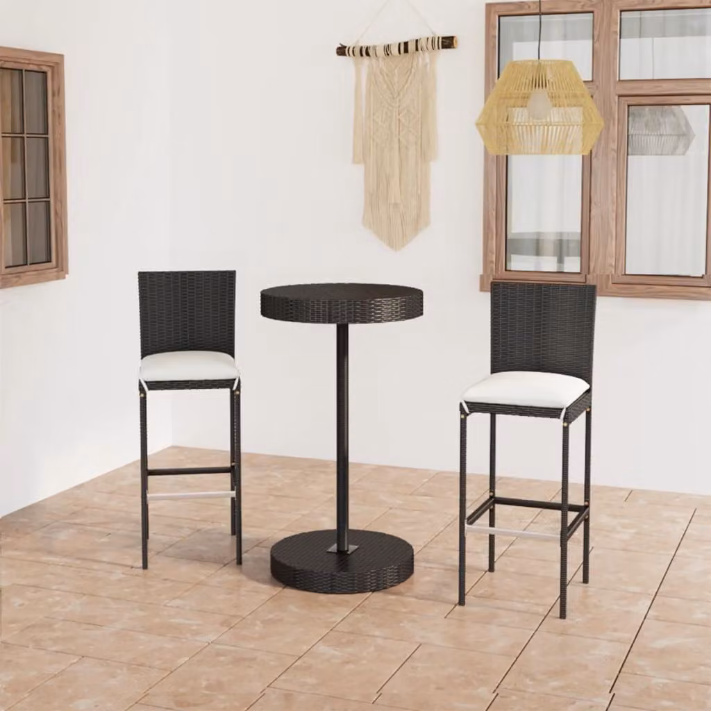 Maison Exclusive - Set Bar da Giardino 3 pz con Cuscini Polyrattan Nero