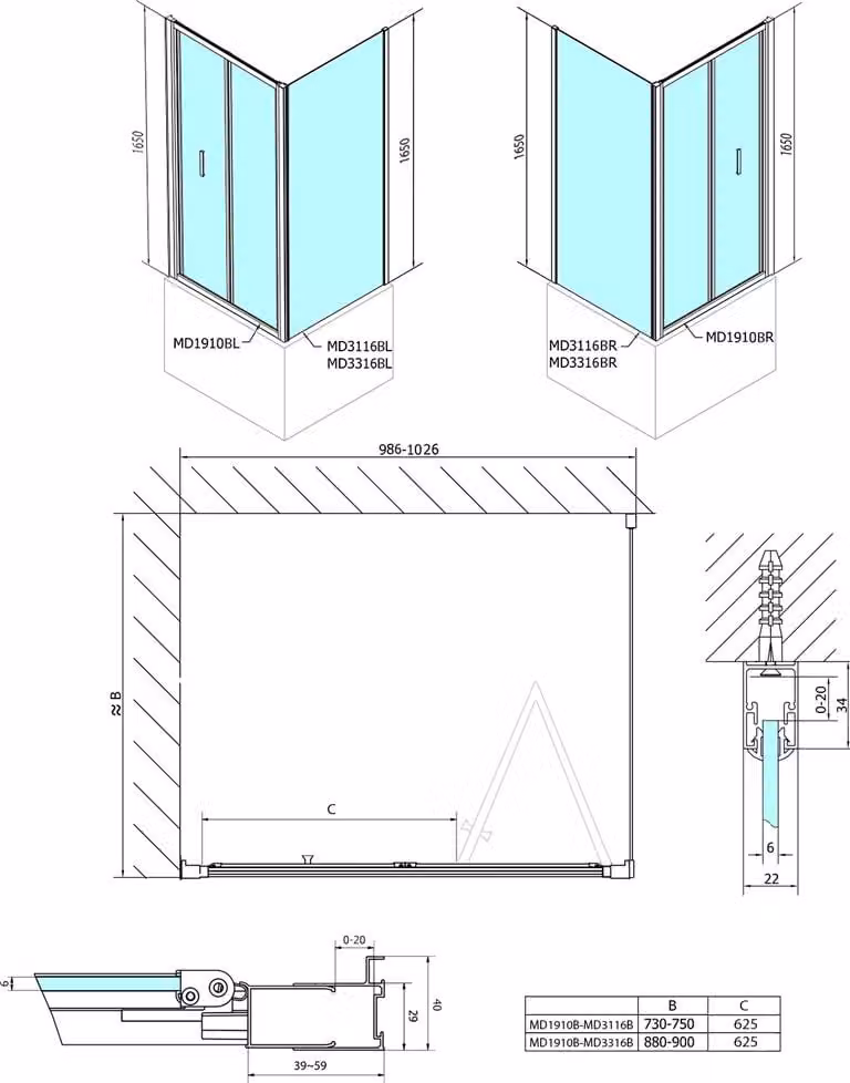 DEEP BLACK Cabina doccia rettangolare 1000x900mm variante L/R, vetro trasparente