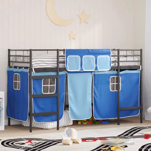 Letto a castello per bambini con tende Nero e Blu 75 x 190 cm 42020794