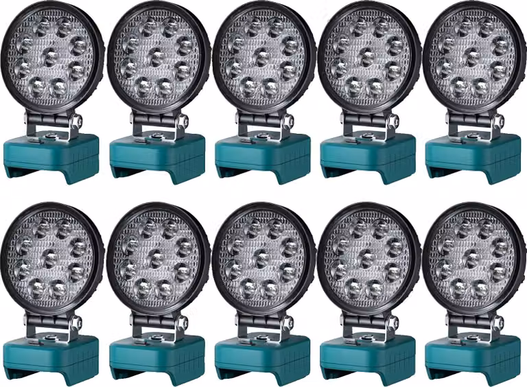 luce da lavoro a LED da 27W, 2000 lumen, compatibile con varie batterie, 10 luci da lavoro