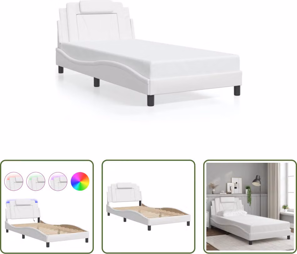 The Living Store Struttura letto con LED bianco 100x200 cm in ecopelle