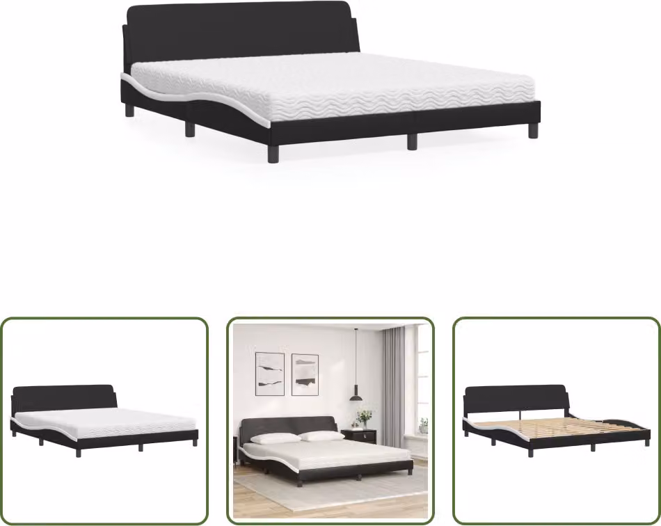 The Living Store Letto con materasso bianco e nero 180x200 cm in ecopelle