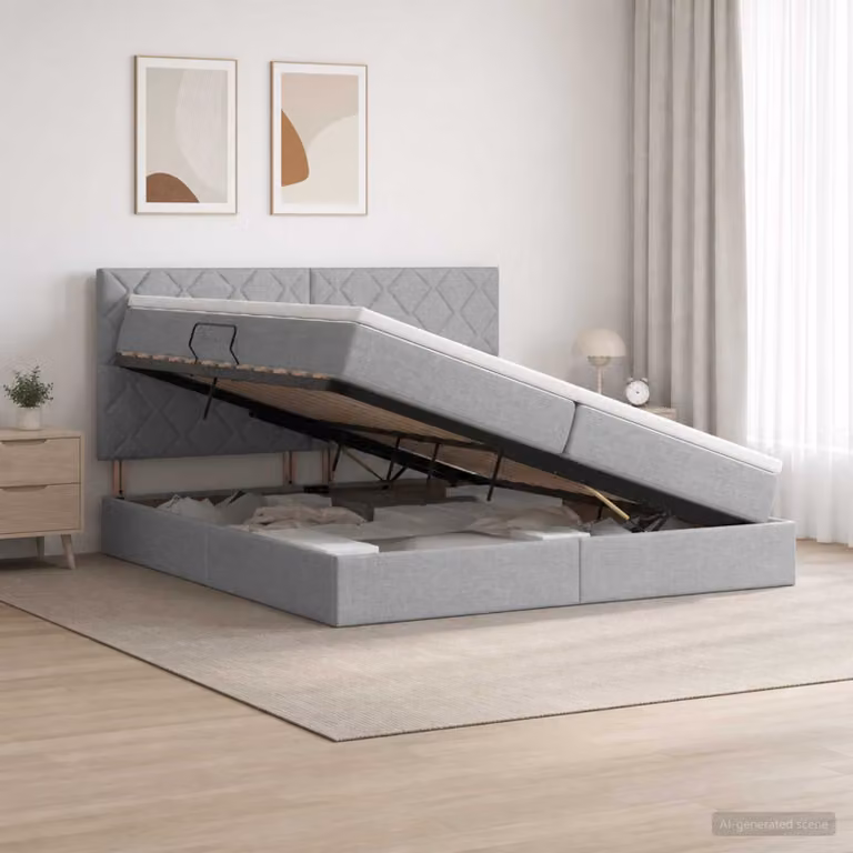 Letto con contenitore e materasso vidaXL Grigio Chiaro L/P: 200 x 200 cm
