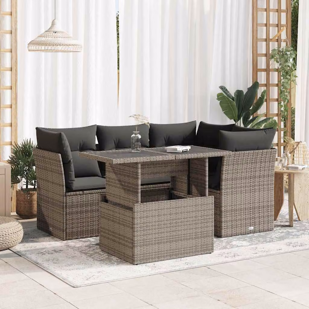 Maison Exclusive - Set divani da giardino 5 pezzi con cuscini grigio polyrattan
