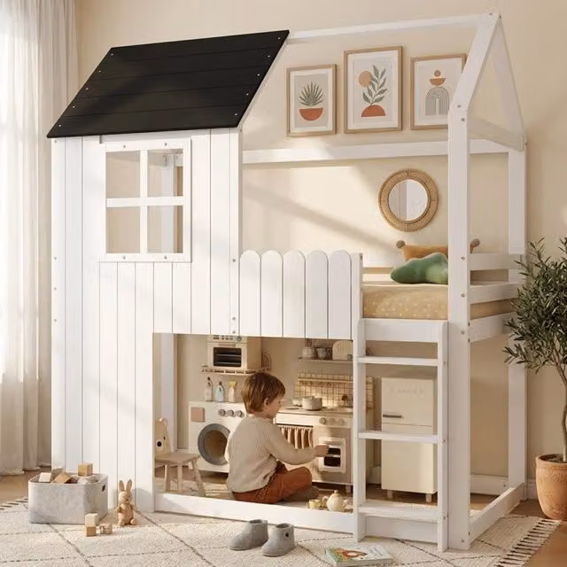 letto a castello legno bianco nero 90 x 200 cm