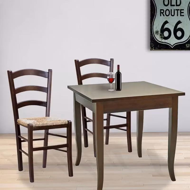 Set tavolo quadrato e 2 sedie in legno di pino marrone con seduta in paglia Mobili 2G L/P/H: 70 x 70 x 75 cm – 1