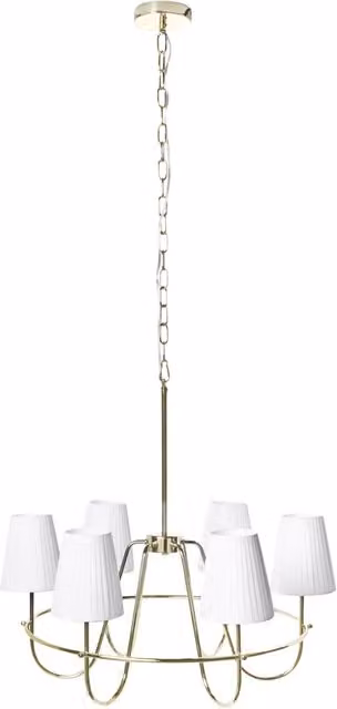 Lampadario a soffitto BELIANI in stile classico con 6 luci, base in metallo oro/ottone e paralumi in tessuto bianco per soggiorno, sala da pranzo o camera da letto