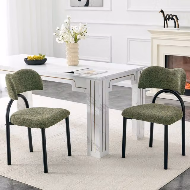 Set 2 sedie da pranzo imbottite verdi con struttura in metallo nero HAVRYA