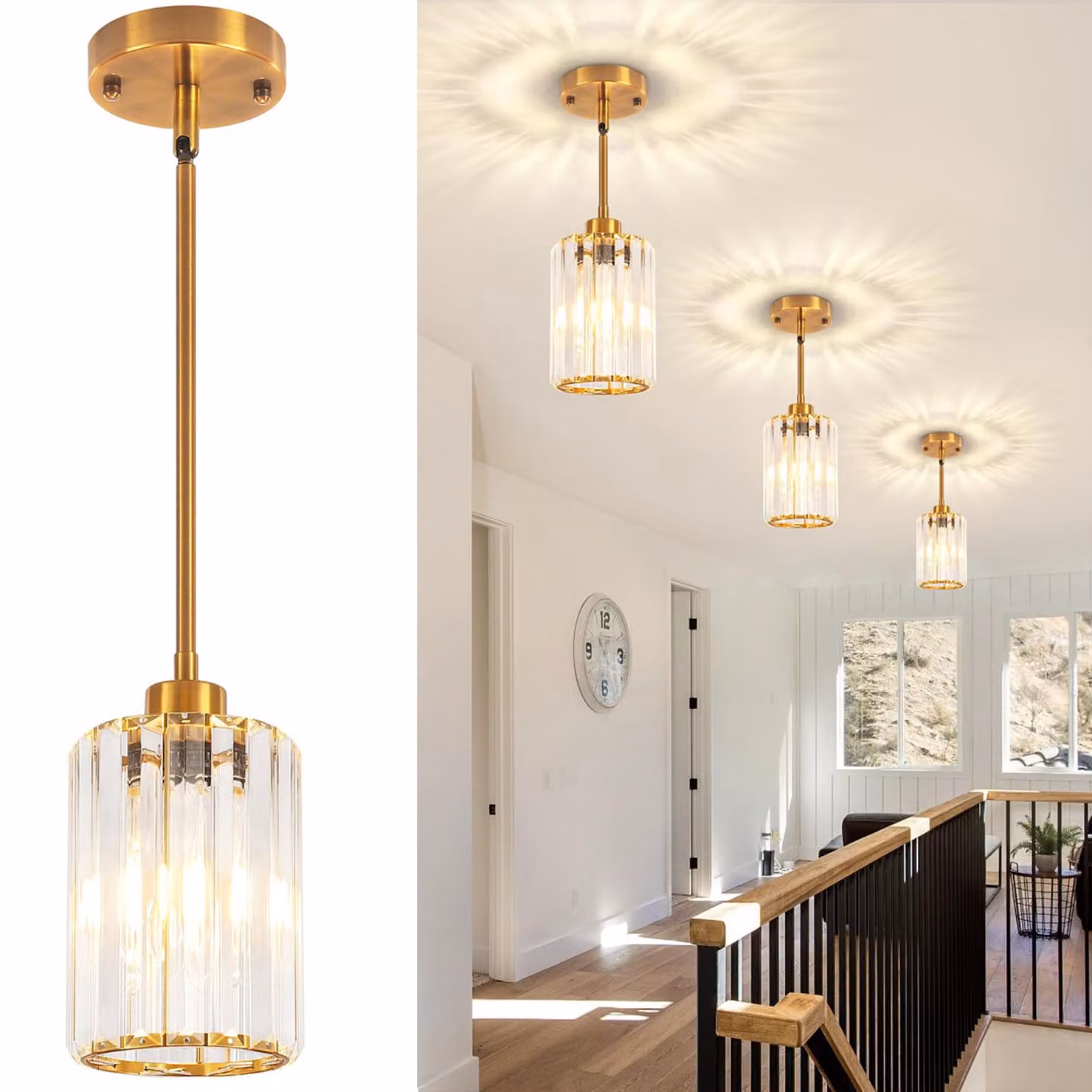 Moderna lampada a sospensione dorata in cristallo K9 e metallo, lampada a sospensione regolabile in altezza, lampadario E27 per isola cucina, sala da pranzo, camera da letto e corridoio