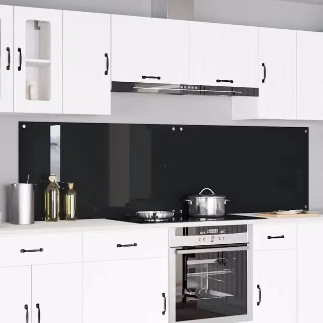 Set di 2 paraschizzi per cucina Outsunny in vetro temperato nero L: 110 cm, H: 60 cm – 1