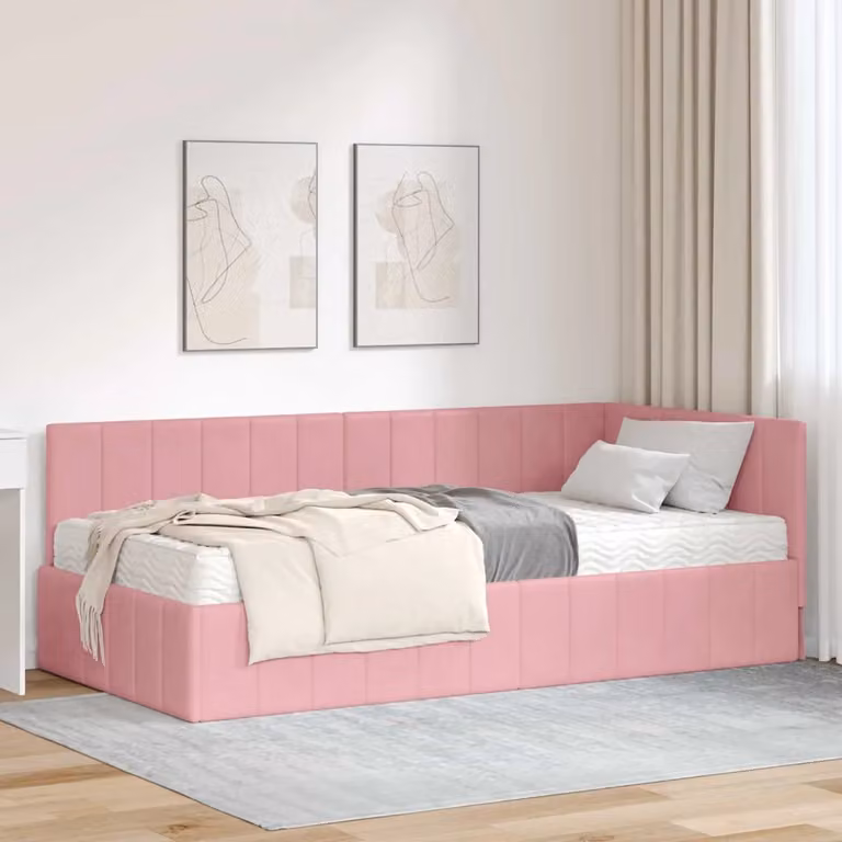 Struttura Letto Angolare con 2 Materassi vidaXL in Velluto Rosa L 100 x P 200 x H 45 cm