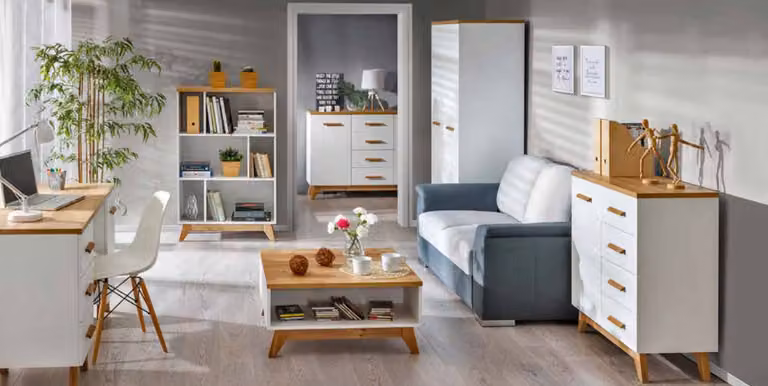 6 tlg. Büro Set Garnitur Möbel Schreibtisch Tisch Kommode Schrank Regal Komplett