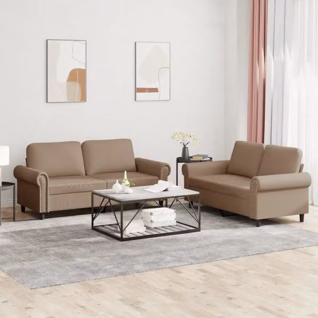 Set di 2 divani vidaXL in similpelle beige con cuscini per soggiorno in stile moderno