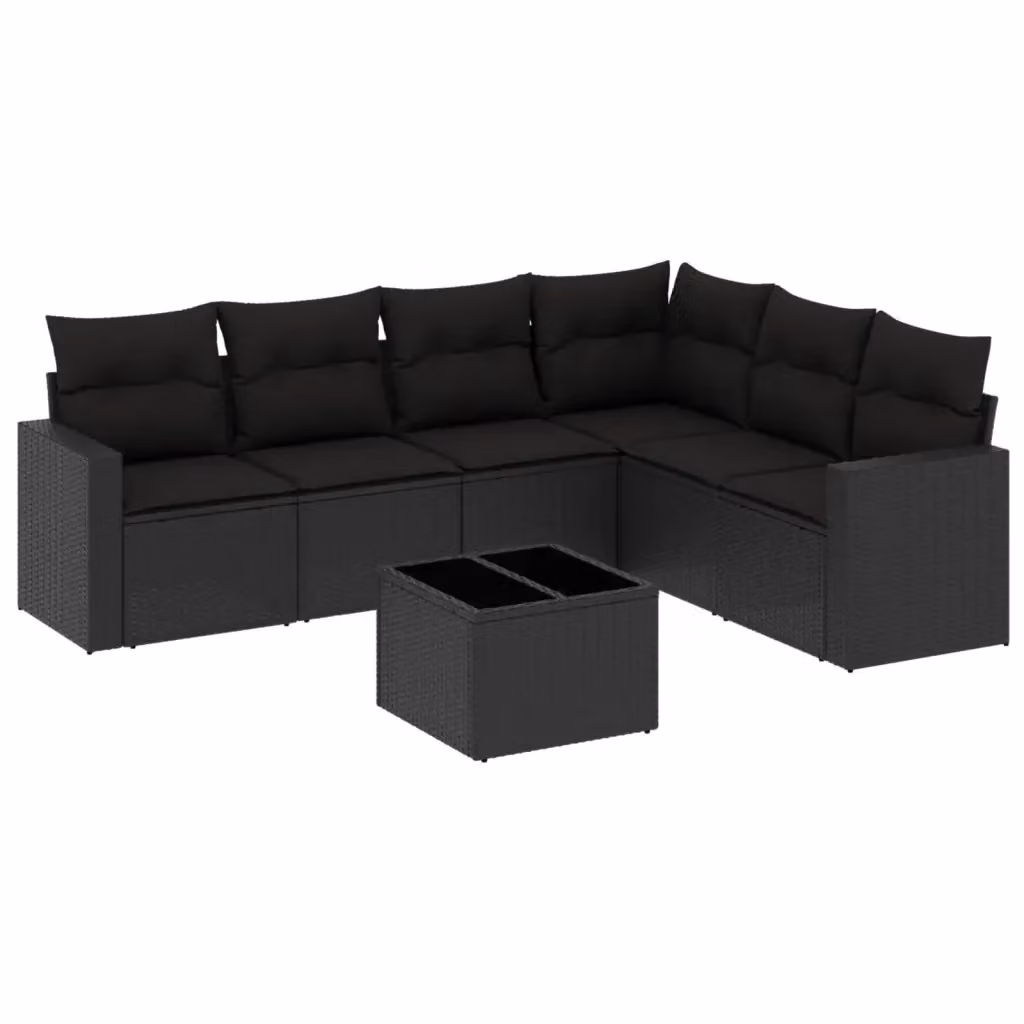vidaXL Set Divano da Giardino a L con Cuscini 7pz Nero in Polyrattan e Acciaio – 2