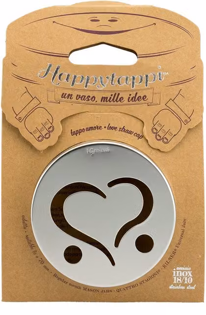 Tappo per barattoli Happytappi con cuore in acciaio inossidabile e silicone, colore argento, diametro: 7 cm