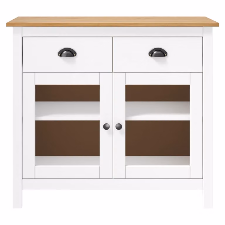 Credenza Hill Bianca 90x40x80 cm in Legno Massello di Pino