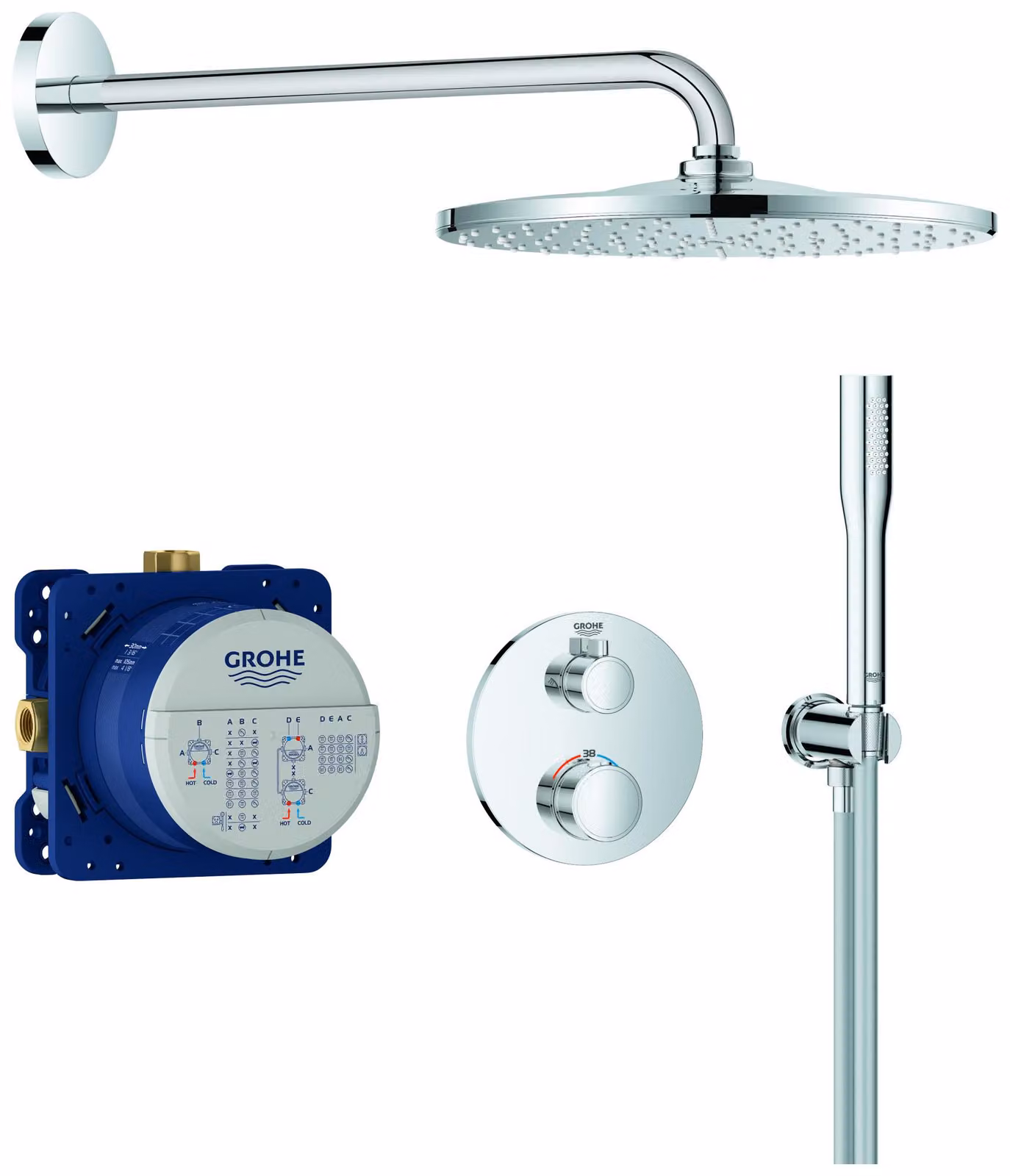 GROHE Grohtherm Système de douche, set complet avec mitigeur de douche encastré avec inverseur 2 voies, corps d'encastrement encastré, Rainshower Mono 310, 34869000, 34869000