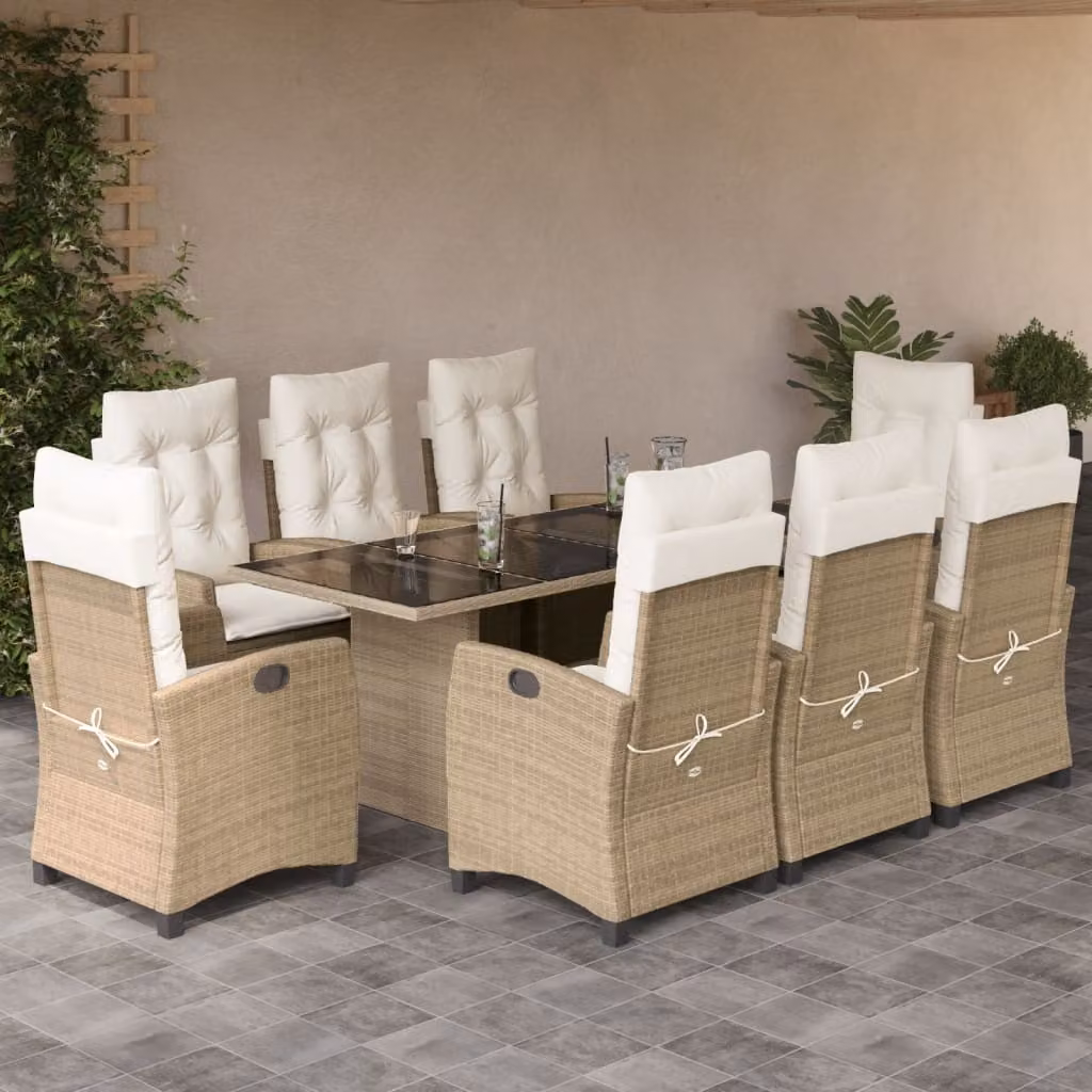 Maison Exclusive - Set da Pranzo da Giardino 9 pz con Cuscini Beige in Polyrattan