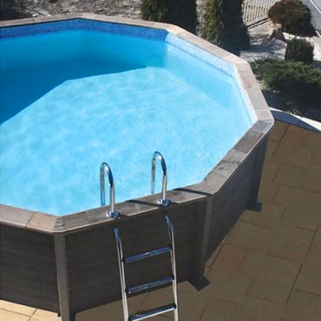 Piscina interrata tonda NATURALIS in pietra ricostruita effetto legno blu con filtrazione a sabbia L: 4,93 m, H: 1,40 m