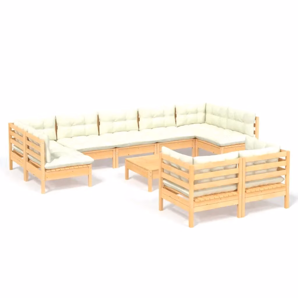 Set di divani da giardino a forma di U vidaXL in legno massello di pino con cuscini beige – 2