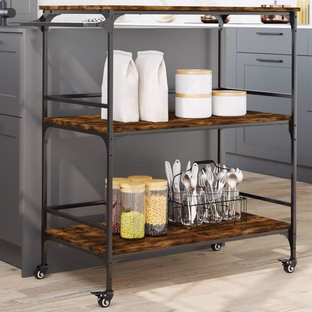 vidaXL Carrello da Cucina in Stile Industrial con Rovere Fumo e Metallo, L 100,5 x P 50 x H 105 cm