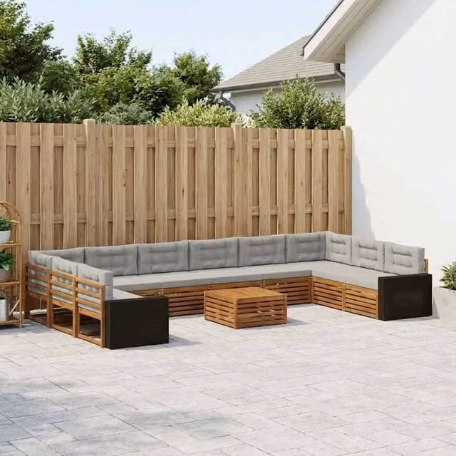 Set di divani da giardino vidaXL in legno di acacia con 11 pezzi, beige e grigio – 1
