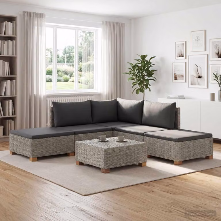 Maison Exclusive - Set da salotto in rattan naturale, composto da 6 pezzi, con cuscini, colore grigio Kubu