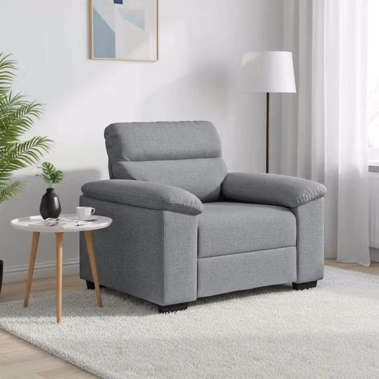 Poltrona Sofa moderna vidaXL in tessuto grigio con braccioli per soggiorno o ufficio
