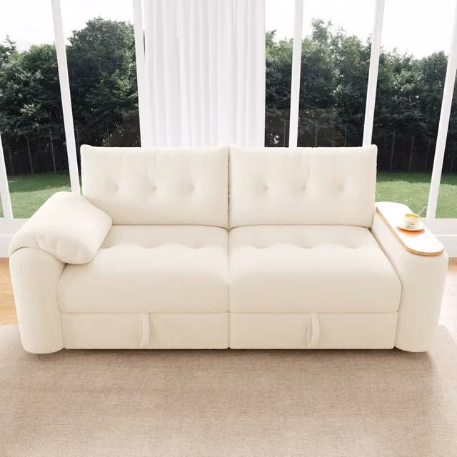 Divano modulare WISHDOR in tessuto bouclé beige con poggiatesta regolabile L: 207.5 cm, P: 87 cm, H: 80 cm