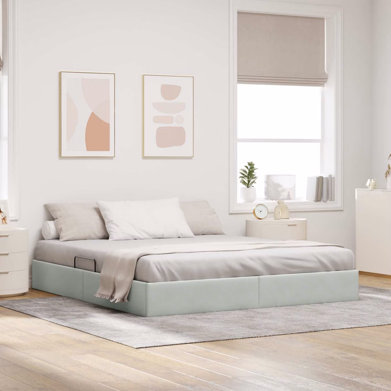 Letto ottomano moderno vidaXL in velluto grigio con base a sollevamento L: 180 cm, P: 200 cm, H: 280 cm