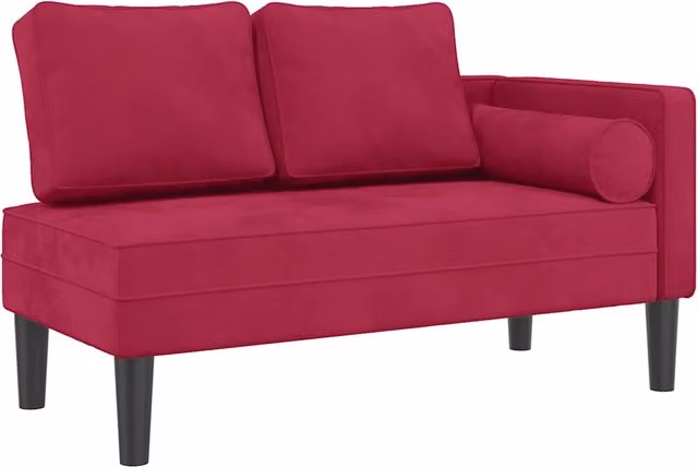 Chaise Lounge Moderna in Velluto Rosso con Cuscini e Poggiatesta Regolabile CFW3908860 – 1