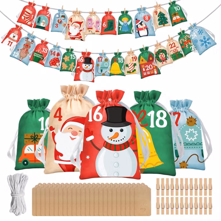 Calendario dell'Avvento fai-da-te con 24 sorprese per decorazioni natalizie