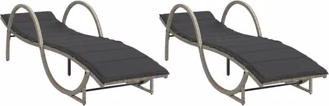 Lettini Prendisole 2 pz | Sdraio da giardino | Lettino da sole con Cuscini Grigio Chiaro in Polyrattan