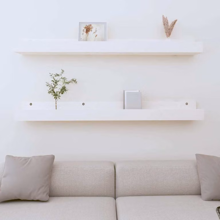 Set di 2 mensole da parete vidaXL in legno massello di pino bianco stile rustico L: 110 cm, P: 12 cm, H: 9 cm
