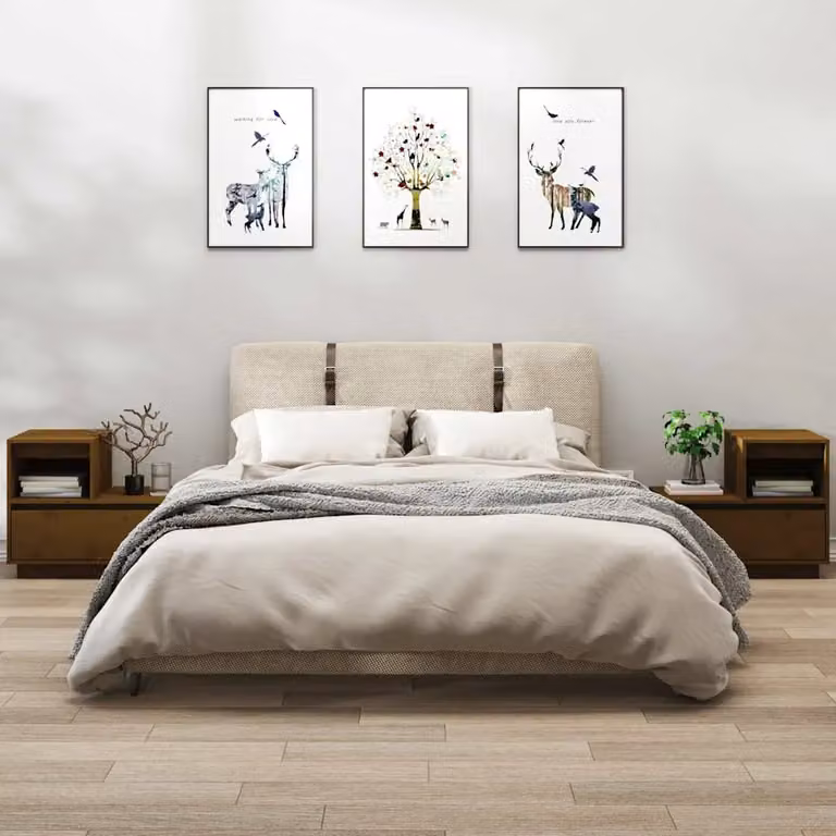 Set di 2 comodini vidaXL in legno di pino marrone ambrato L: 60 cm, P: 34 cm, H: 51 cm