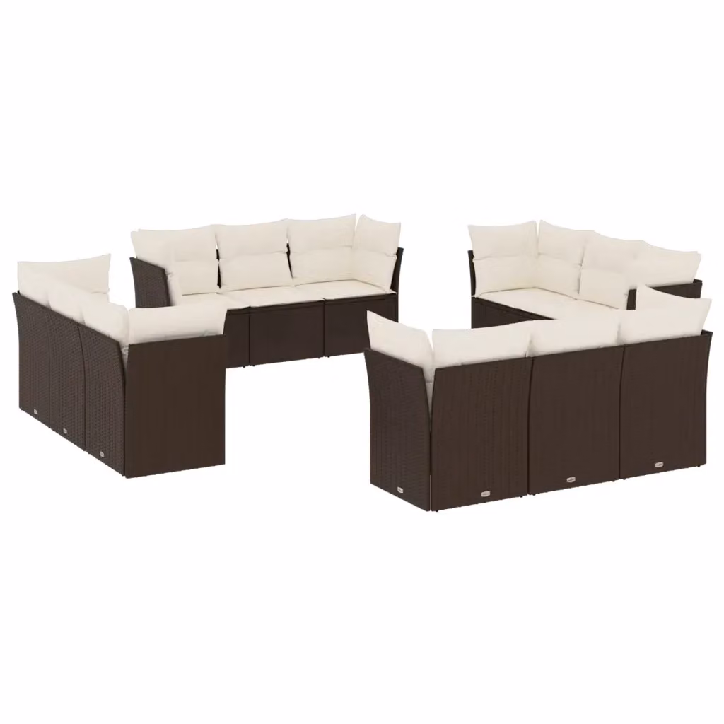 Set di divani da giardino VIDAXL in polyrattan marrone con cuscini, design moderno a forma di U per 12 persone – 2
