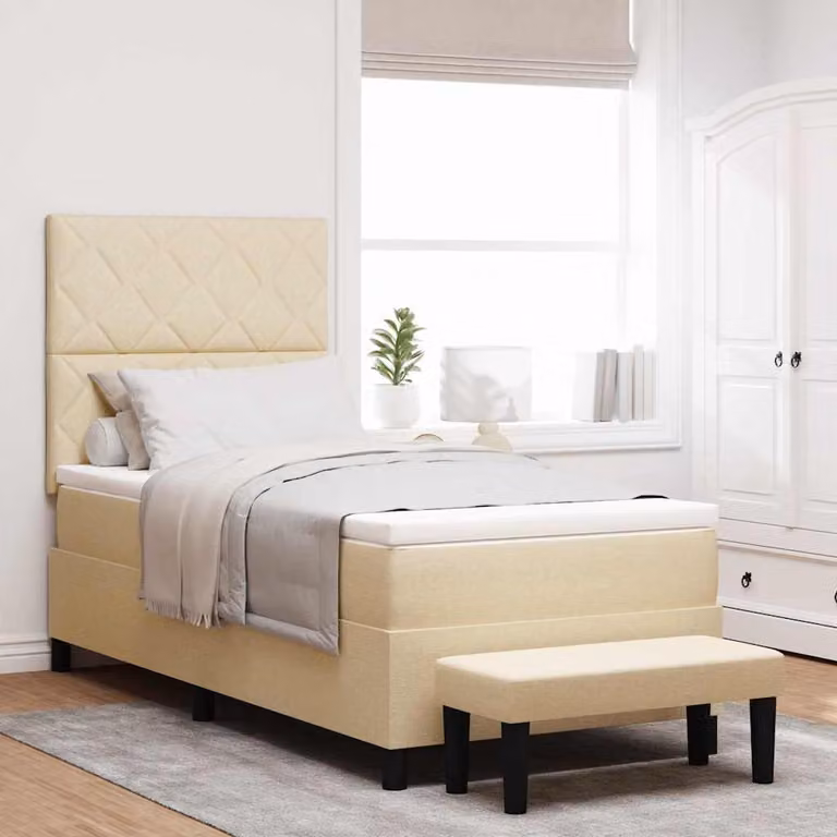 Maison Exclusive - Letto boxspring con testiera color crema 100 x 200 cm in tessuto