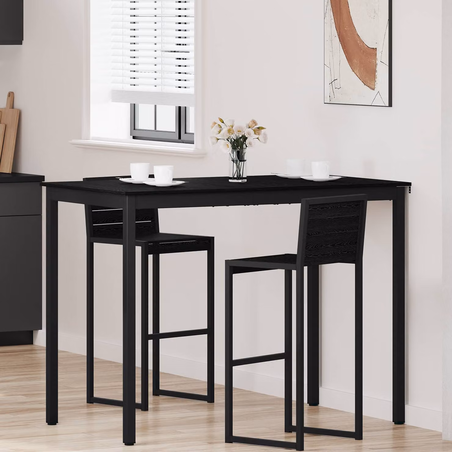 vidaXL Tavolo Bar Moderno Rettangolare in Legno Ingegnerizzato e Metallo, Nero Opaco, L: 140 cm, P: 80 cm, H: 105 cm