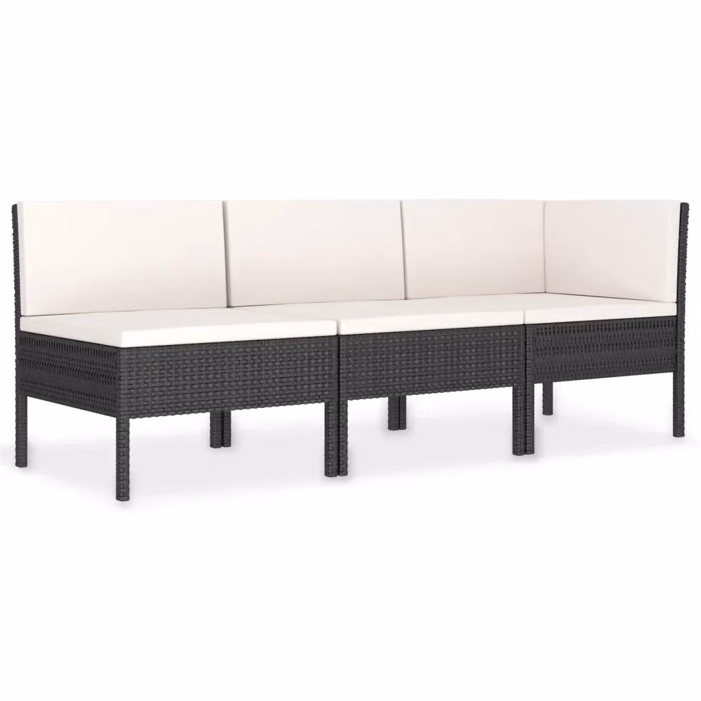 vidaXL Set Divani da Giardino a L con Cuscini, Struttura in Metallo e Polyrattan Nero e Bianco – 2