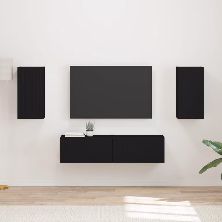 Set mobile TV moderno vidaXL in 4 pezzi nero opaco con legno MDF per soggiorno